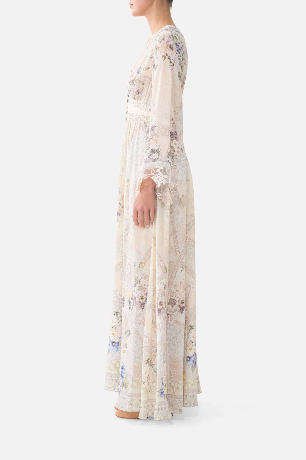 KIMONO SLEEVE DRESS WITH SHIRRING DETAIL LACED WITH LOVE