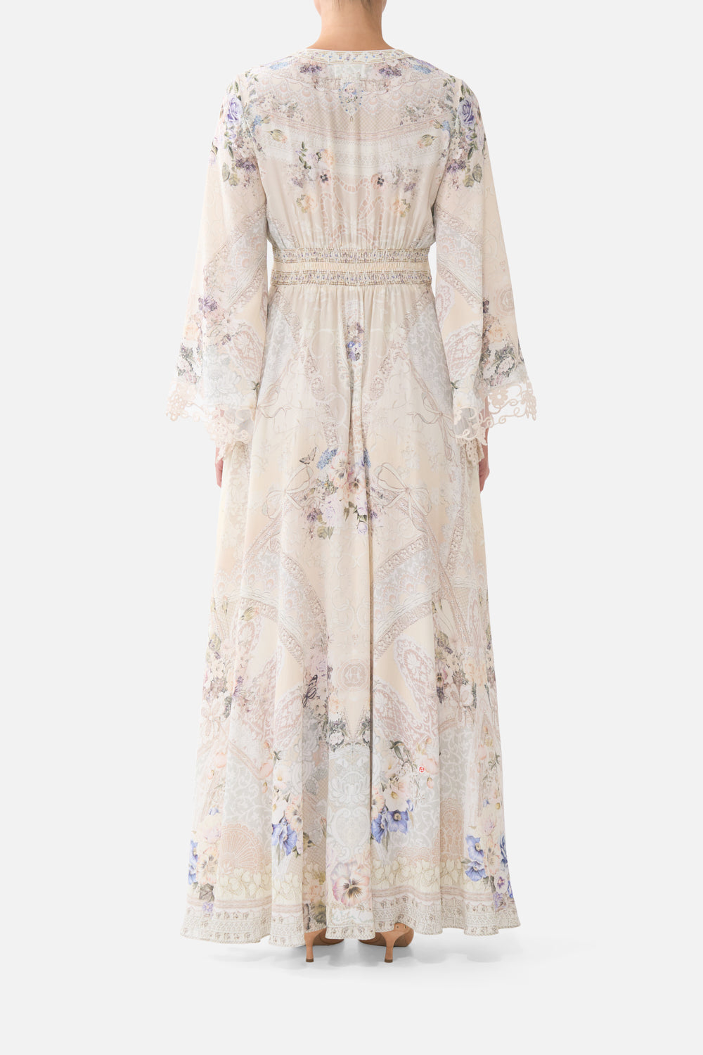 KIMONO SLEEVE DRESS WITH SHIRRING DETAIL LACED WITH LOVE