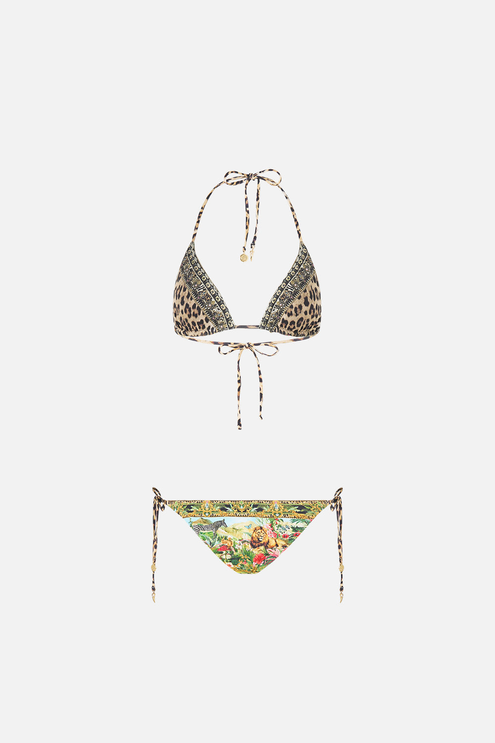 The CAMILLA Soft Reversible Tri Tie Bikini Set in our Wanderlust Empire print, back view.