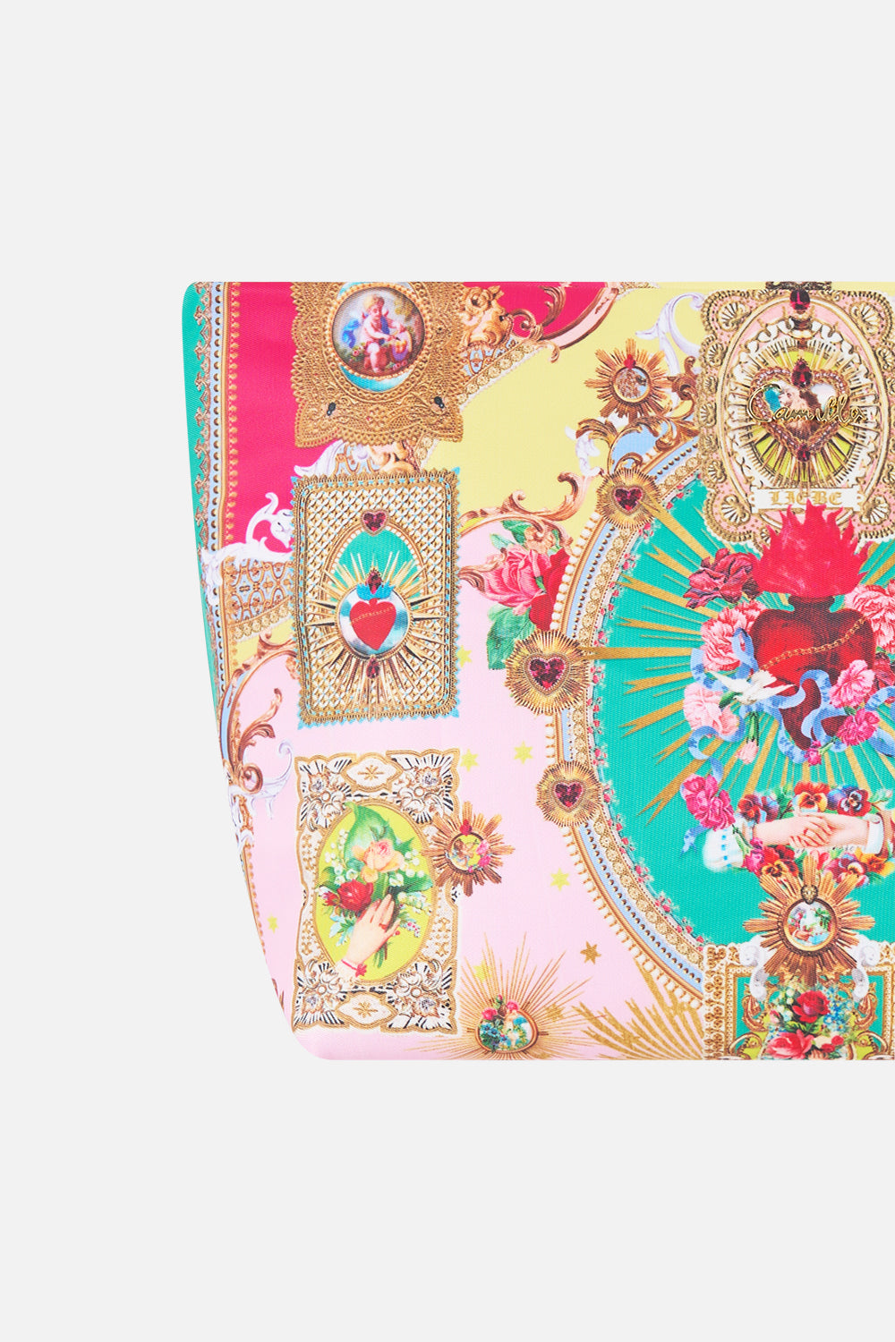 The CAMILLA LARGE MAKEUP CLUTCH PAINTED PRAYERS