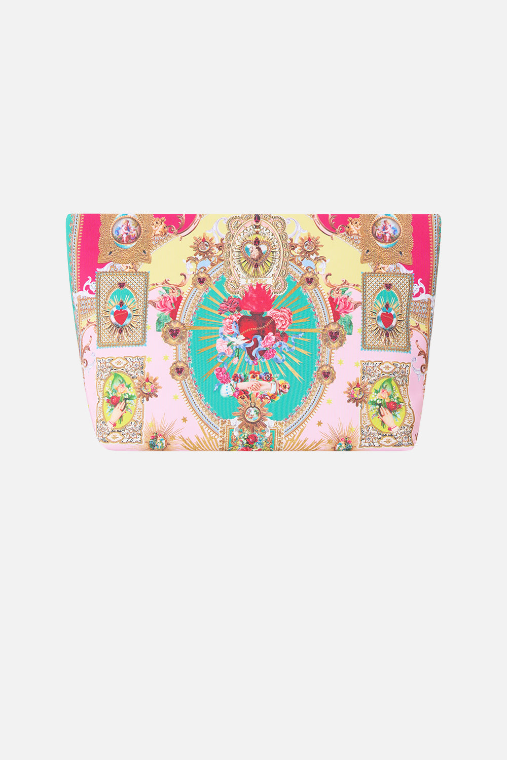 The CAMILLA LARGE MAKEUP CLUTCH PAINTED PRAYERS