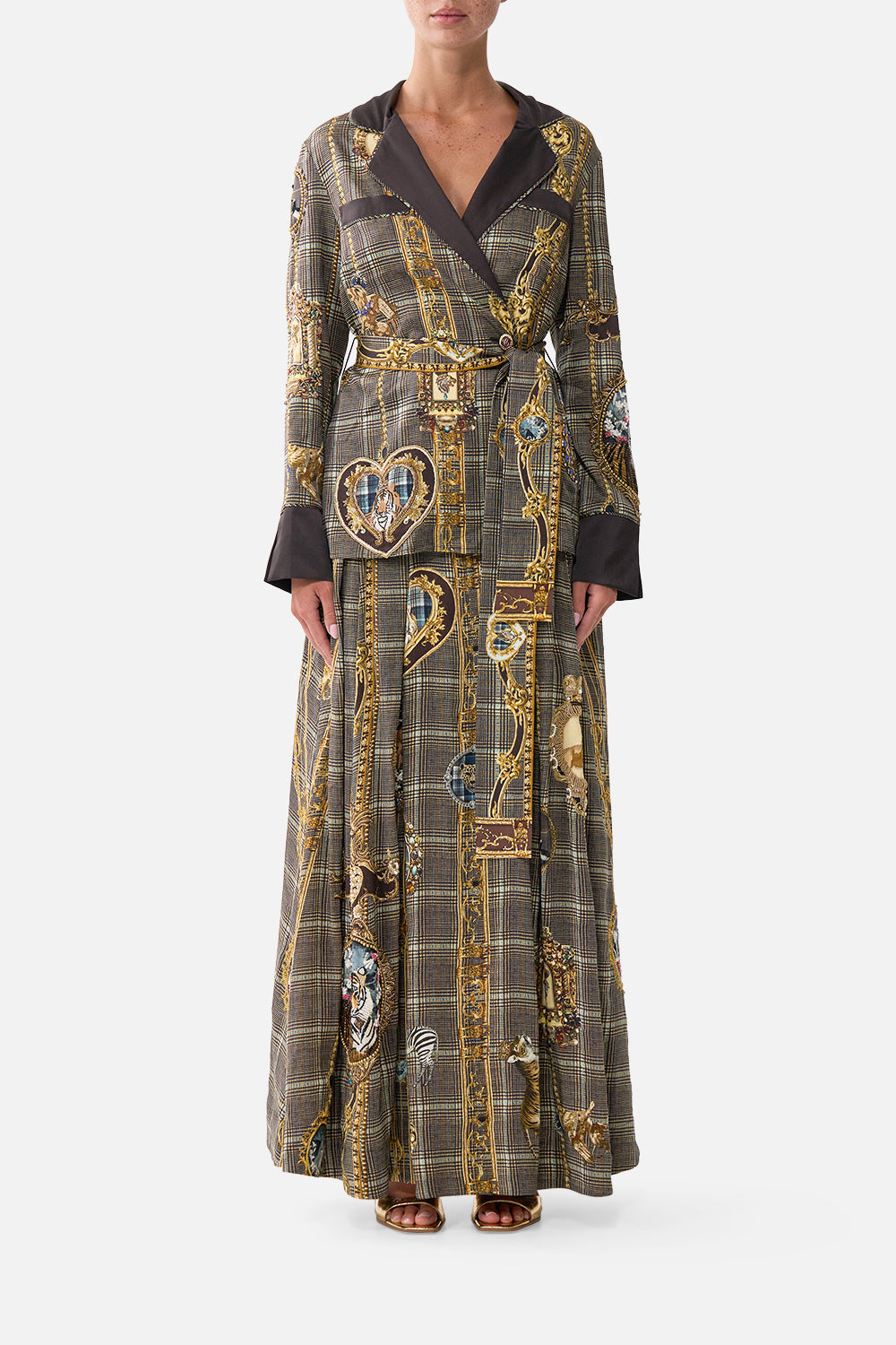 The CAMILLA Corset Waist Maxi Skirt Animals in the Palace in our Animals in the Palace print.