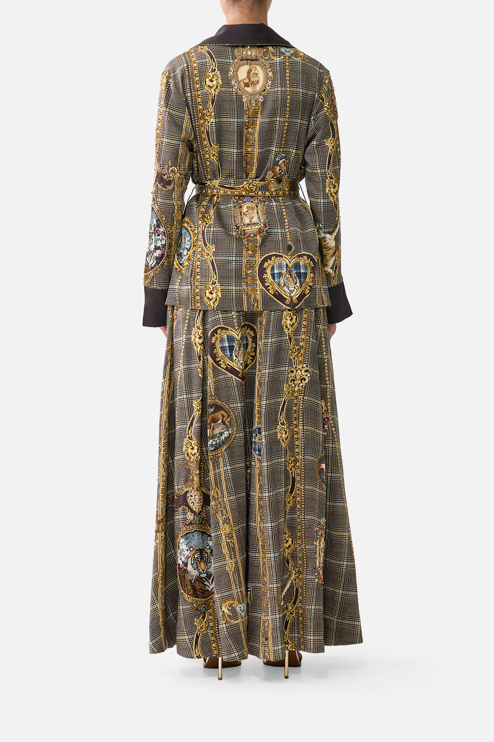 The CAMILLA Corset Waist Maxi Skirt Animals in the Palace in our Animals in the Palace print.