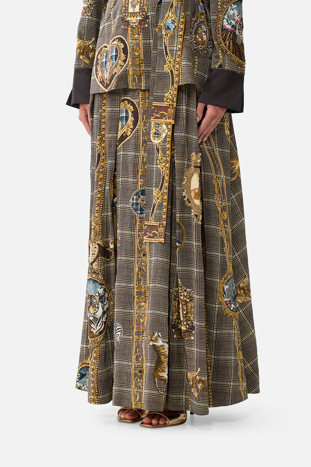 The CAMILLA Corset Waist Maxi Skirt Animals in the Palace in our Animals in the Palace print.
