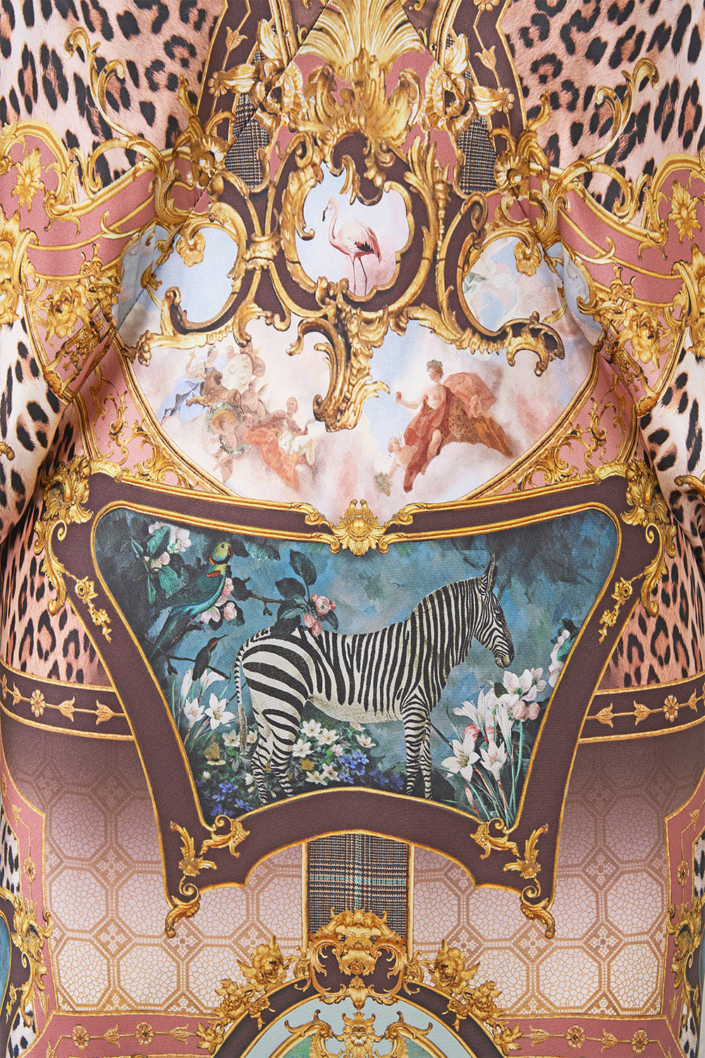 The CAMILLA Plunge Neck Draped Shoulder Dress Animals in the Palace in our Animals in the Palace print.