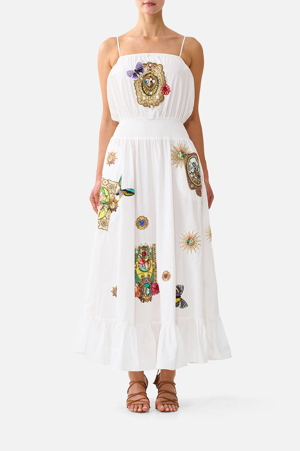 SHIRRED WAIST LONG DRESS VERSES IN VINTAGE