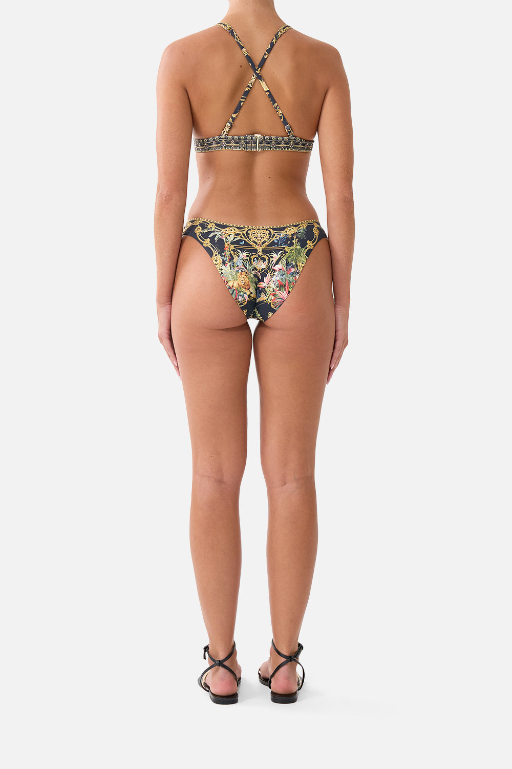 The CAMILLA Dipped Waist Regular Bikini Bottom in our Palace Zoology print, back view on model.
