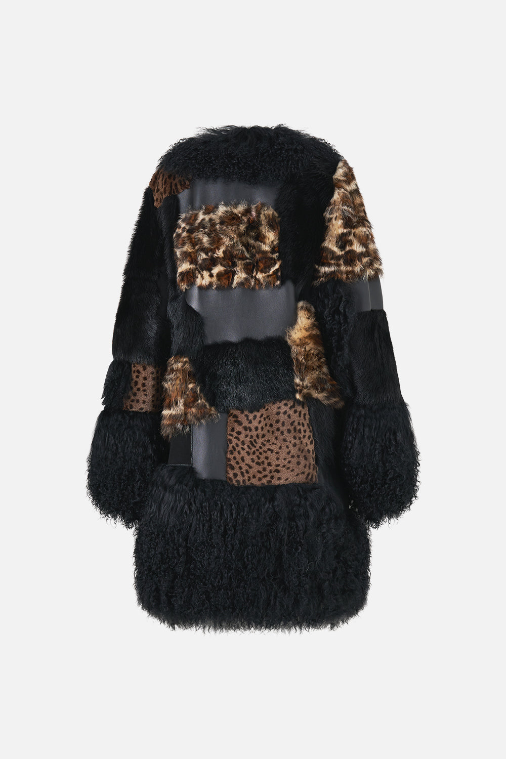 The CAMILLA Leather Patchwork Coat Leopard Libertine in our Leopard Libertine print.