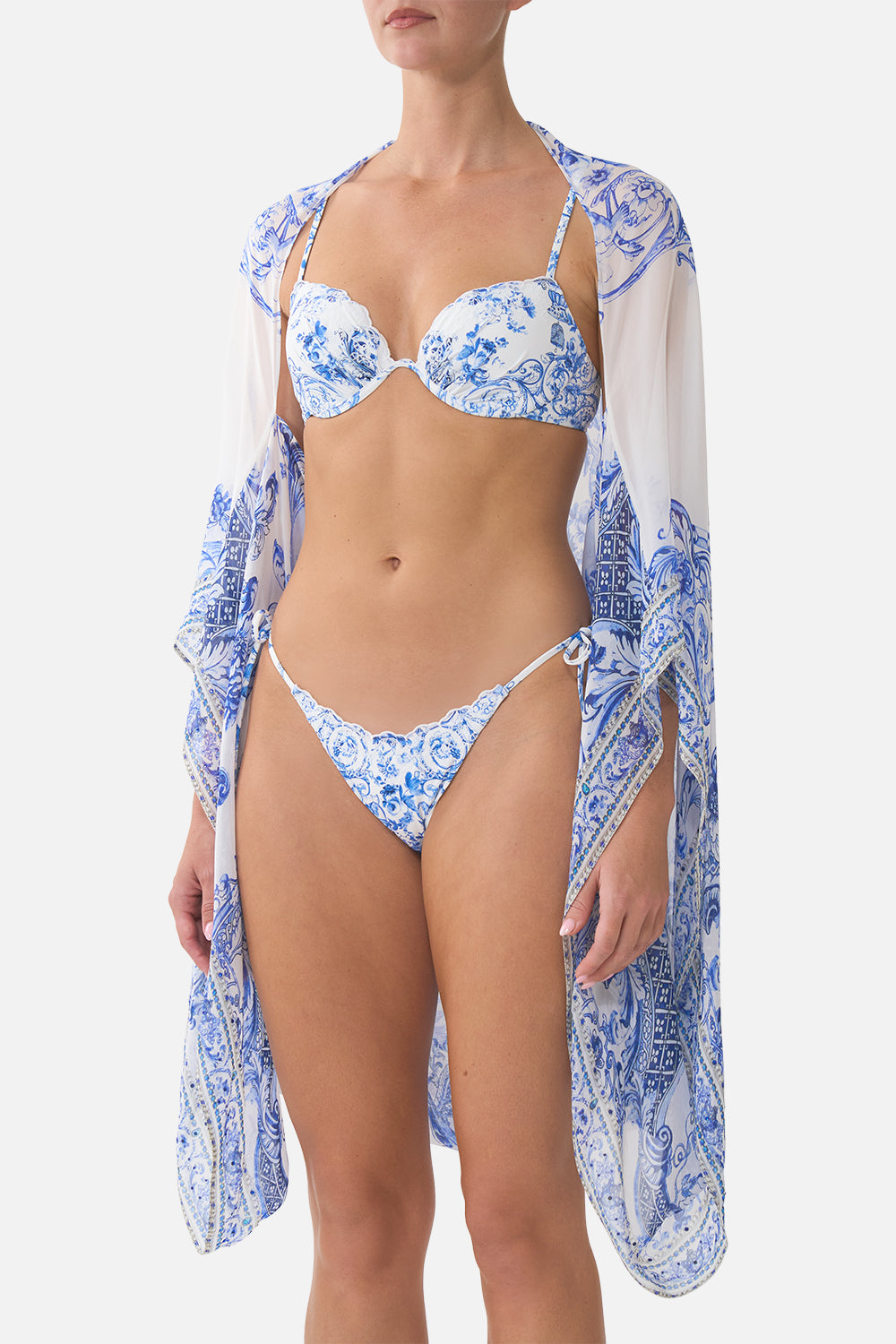 The CAMILLA SILK CHIFFON SHRUG CERAMIC PANORAMIC in our  print.