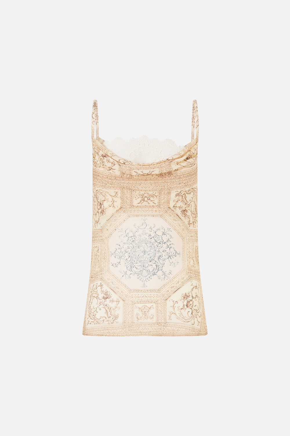 The CAMILLA COWL NECK CAMI WITH LACE A BELOVED BOUDOIR in our  print.