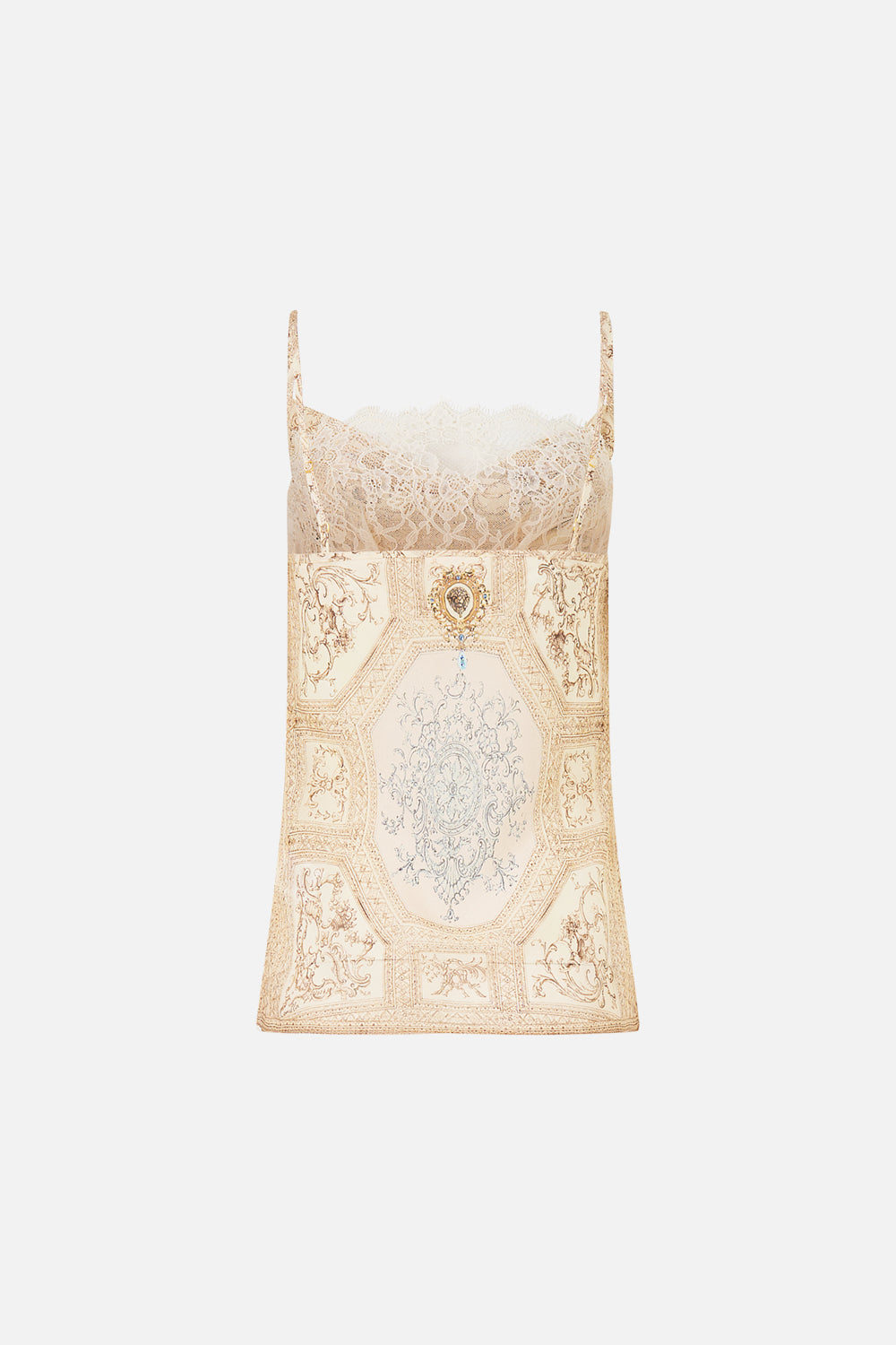 The CAMILLA COWL NECK CAMI WITH LACE A BELOVED BOUDOIR in our  print.