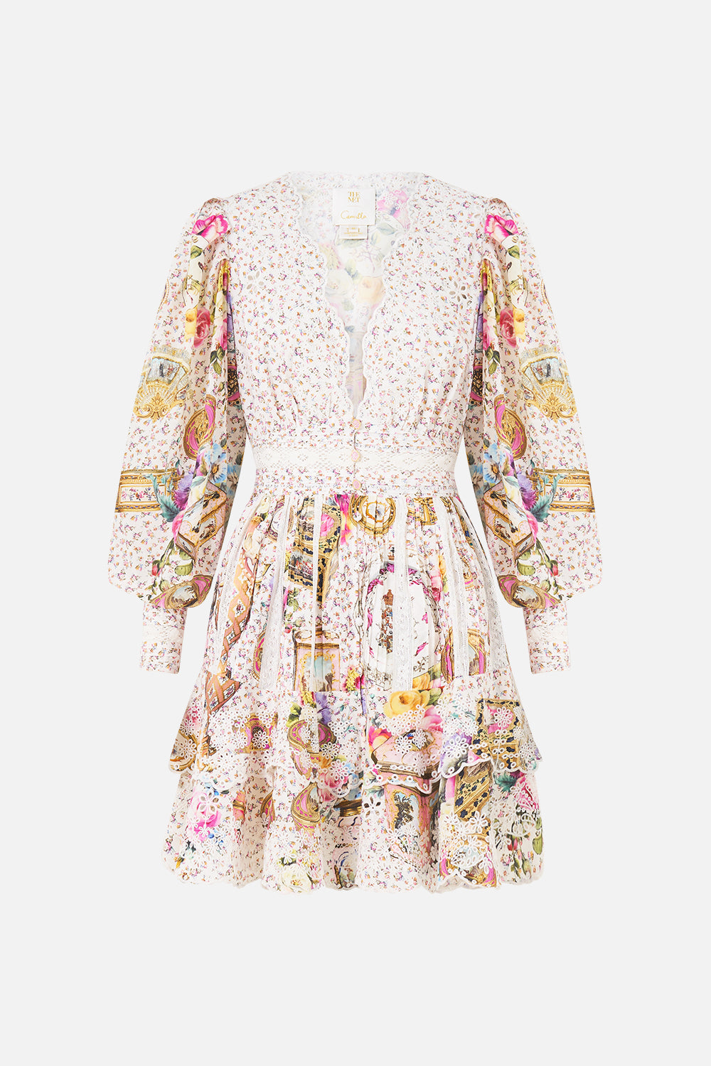 The CAMILLA BUTTON FRONT FRILL DRESS IN THE HEART OF ART in our  print.