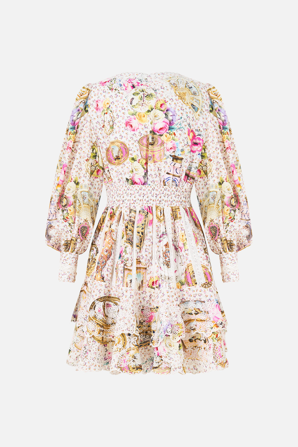The CAMILLA BUTTON FRONT FRILL DRESS IN THE HEART OF ART in our  print.