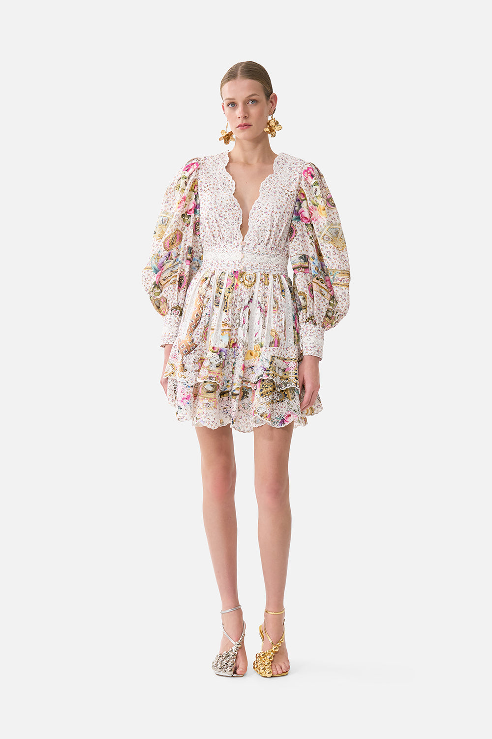 The CAMILLA BUTTON FRONT FRILL DRESS IN THE HEART OF ART in our IN THE HEART OF ART print.
