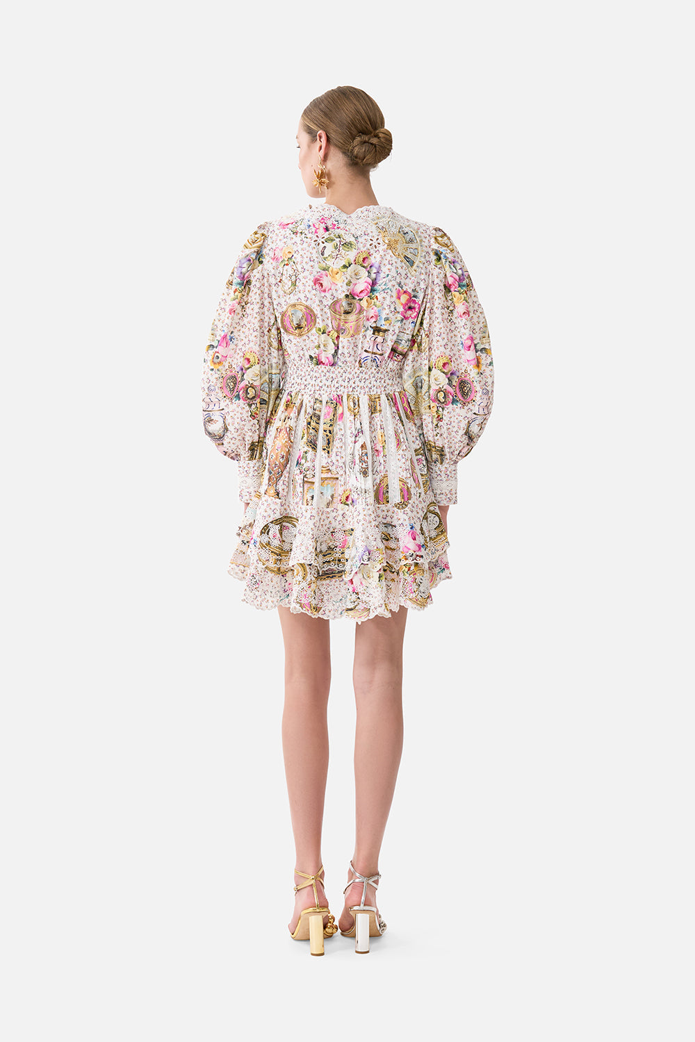 The CAMILLA BUTTON FRONT FRILL DRESS IN THE HEART OF ART in our  print.