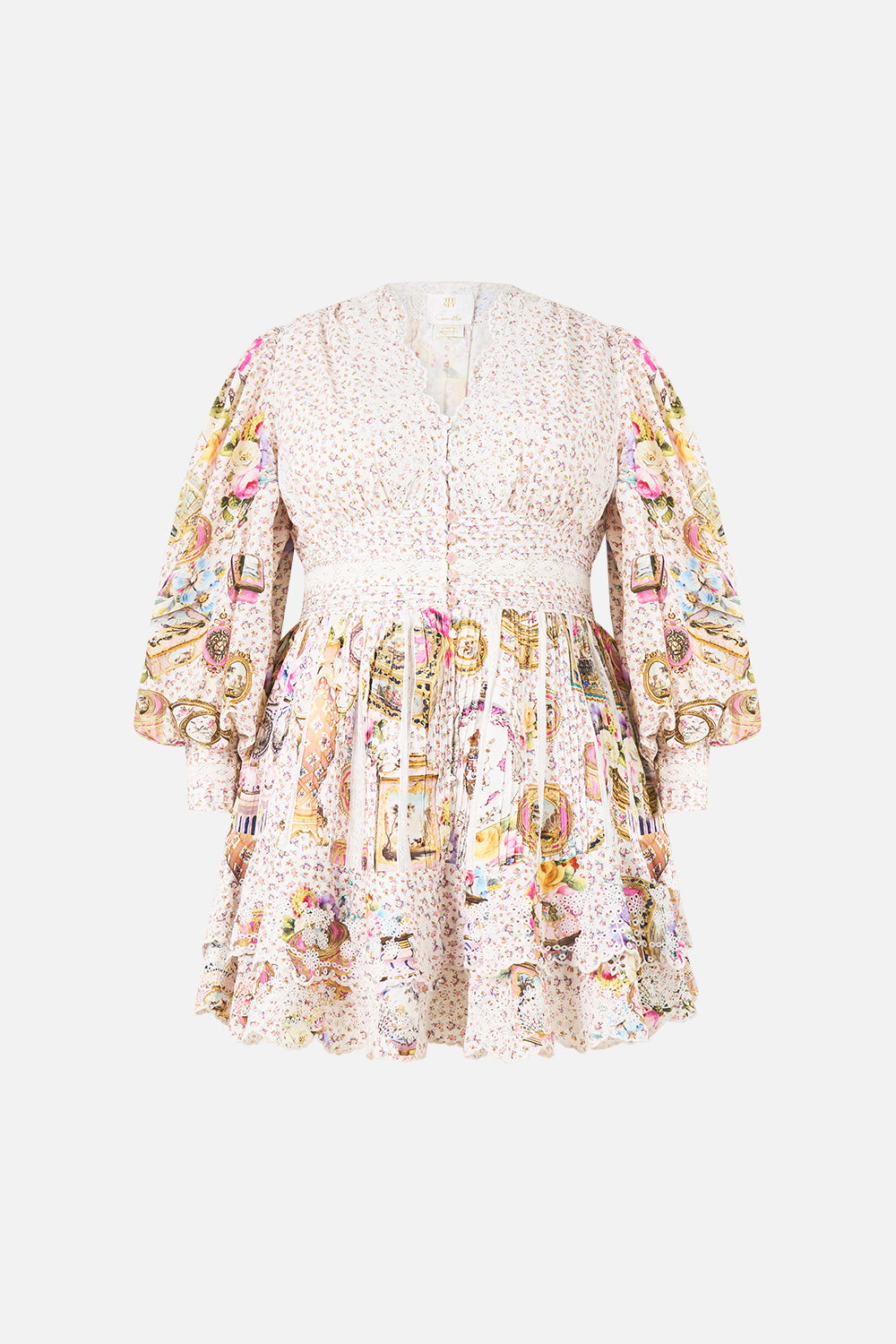The CAMILLA BUTTON FRONT FRILL DRESS IN THE HEART OF ART in our  print.