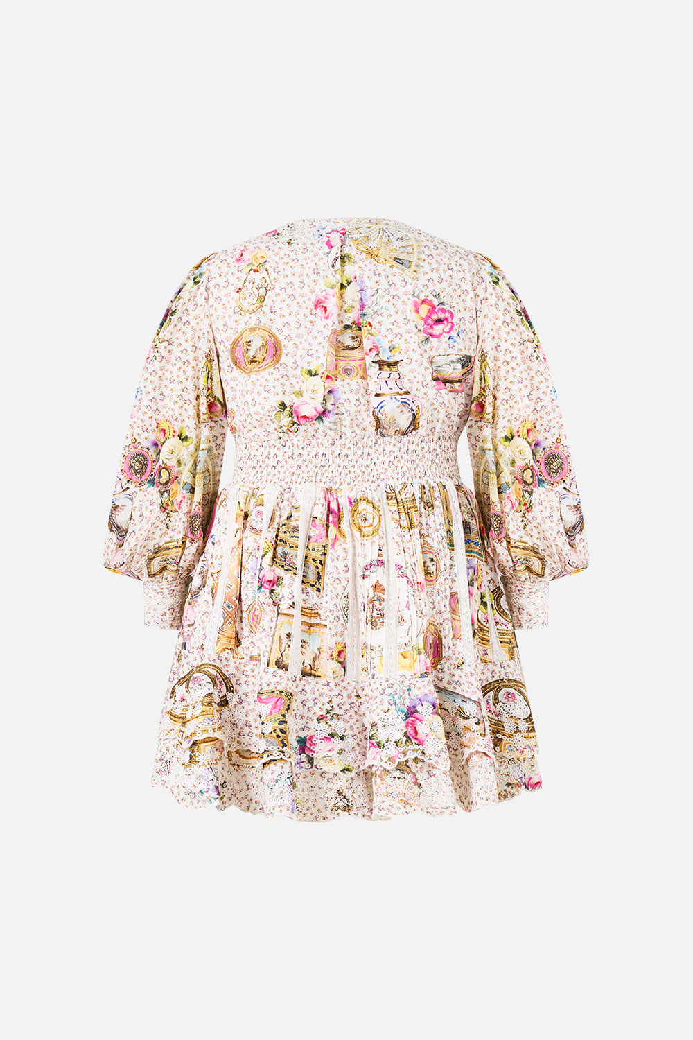 The CAMILLA BUTTON FRONT FRILL DRESS IN THE HEART OF ART in our  print.