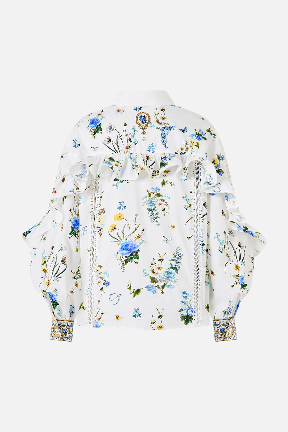 The CAMILLA BUTTON SHIRT WITH FRILL DETAIL DANDELION SKIES