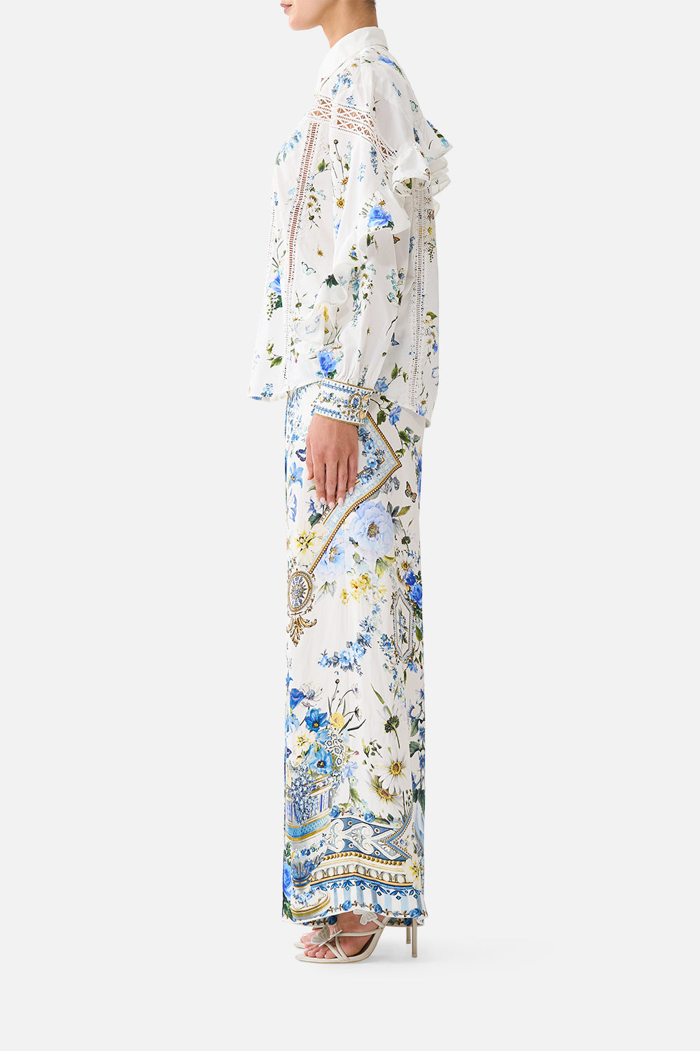 The CAMILLA BUTTON SHIRT WITH FRILL DETAIL DANDELION SKIES