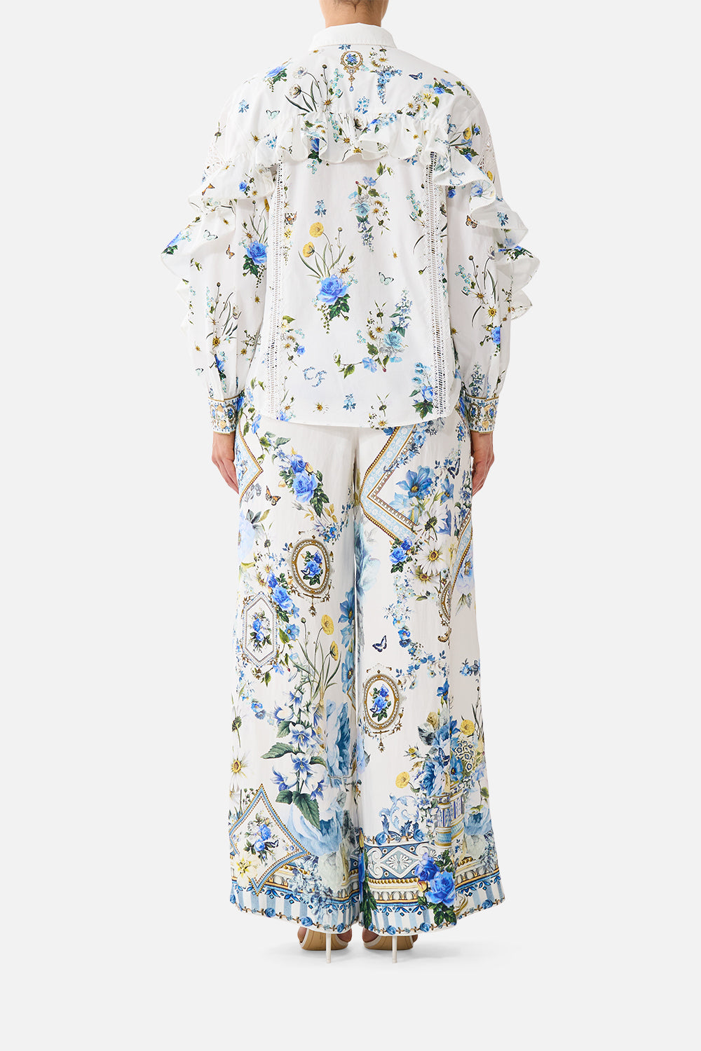 The CAMILLA BUTTON SHIRT WITH FRILL DETAIL DANDELION SKIES