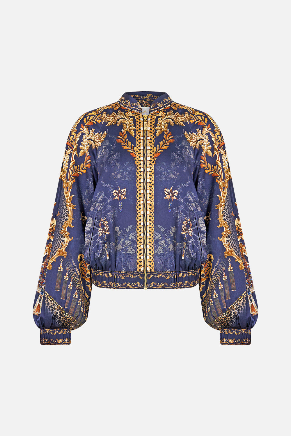 BOMBER JACKET WITH SHIRRED CUFF CLOAKED IN BAROQUE