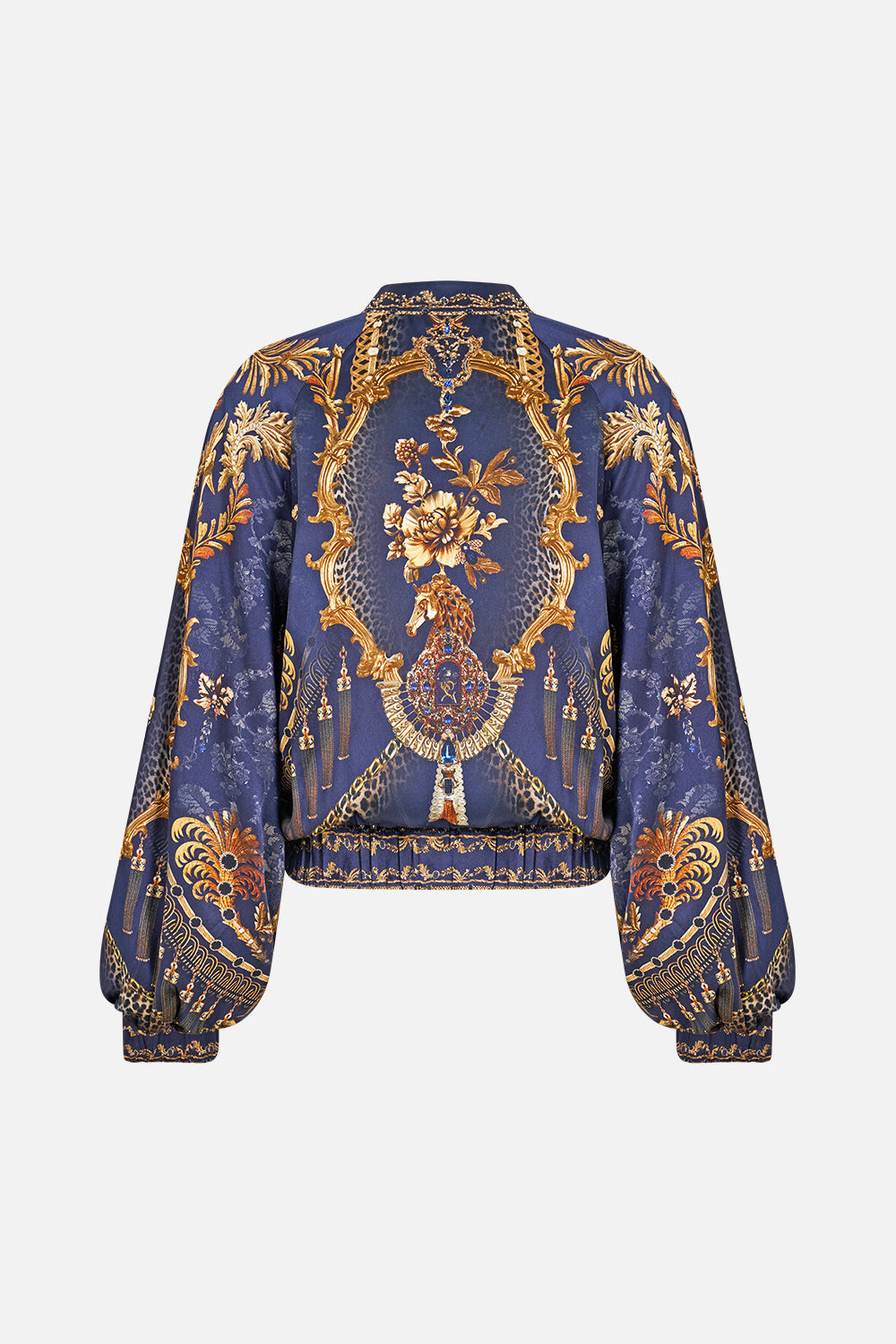 BOMBER JACKET WITH SHIRRED CUFF CLOAKED IN BAROQUE