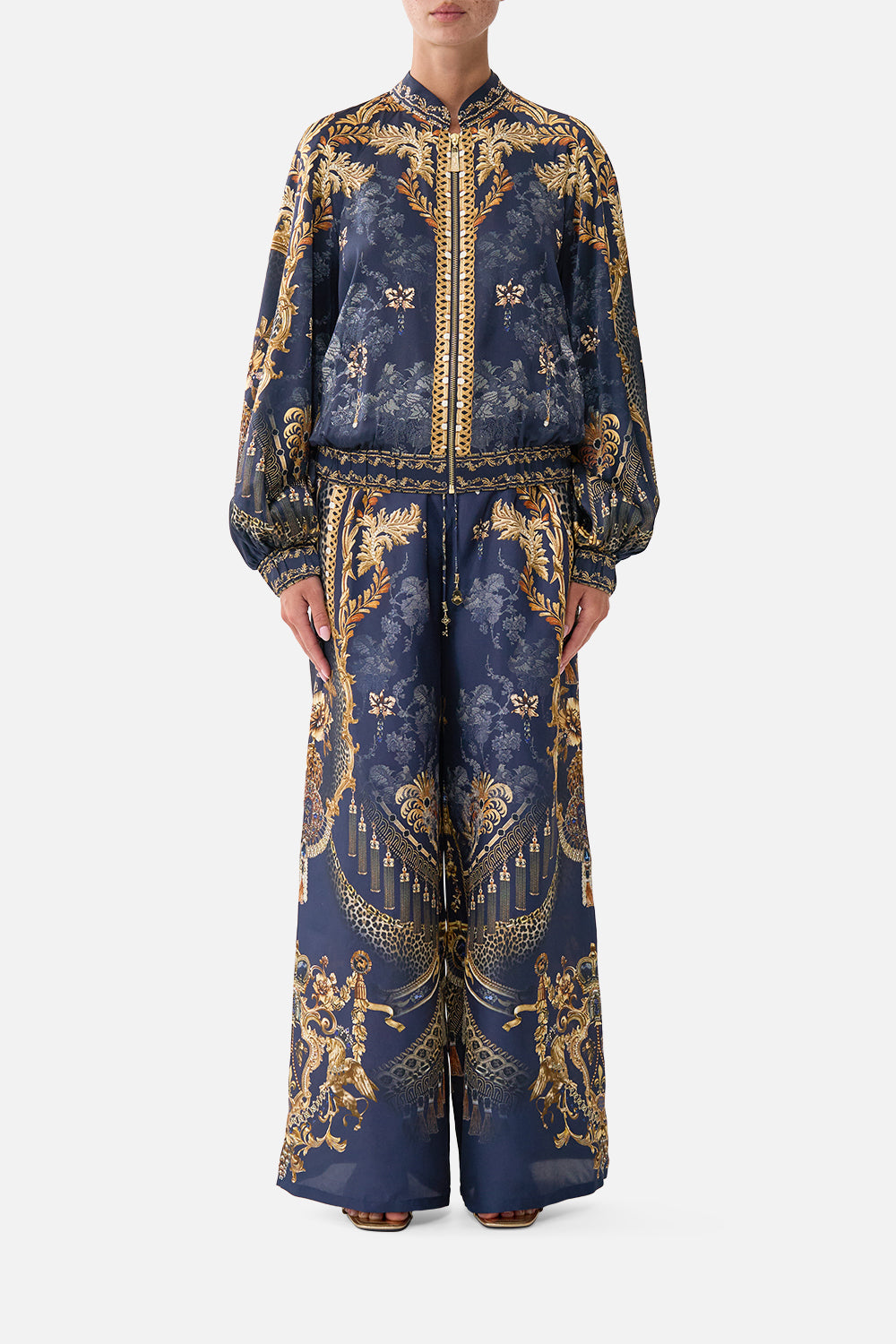 BOMBER JACKET WITH SHIRRED CUFF CLOAKED IN BAROQUE