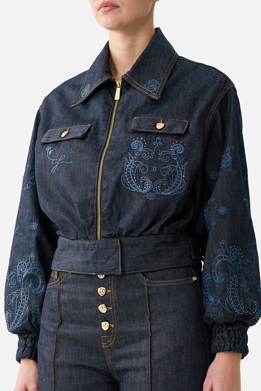 BOMBER JACKET WITH POCKET DETAILS DENIM