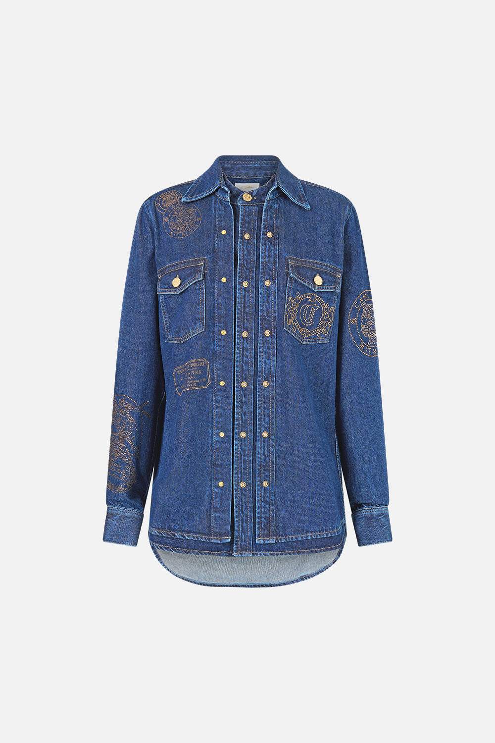The CAMILLA Sophy Relaxed Shirt Denim in our Denim print.