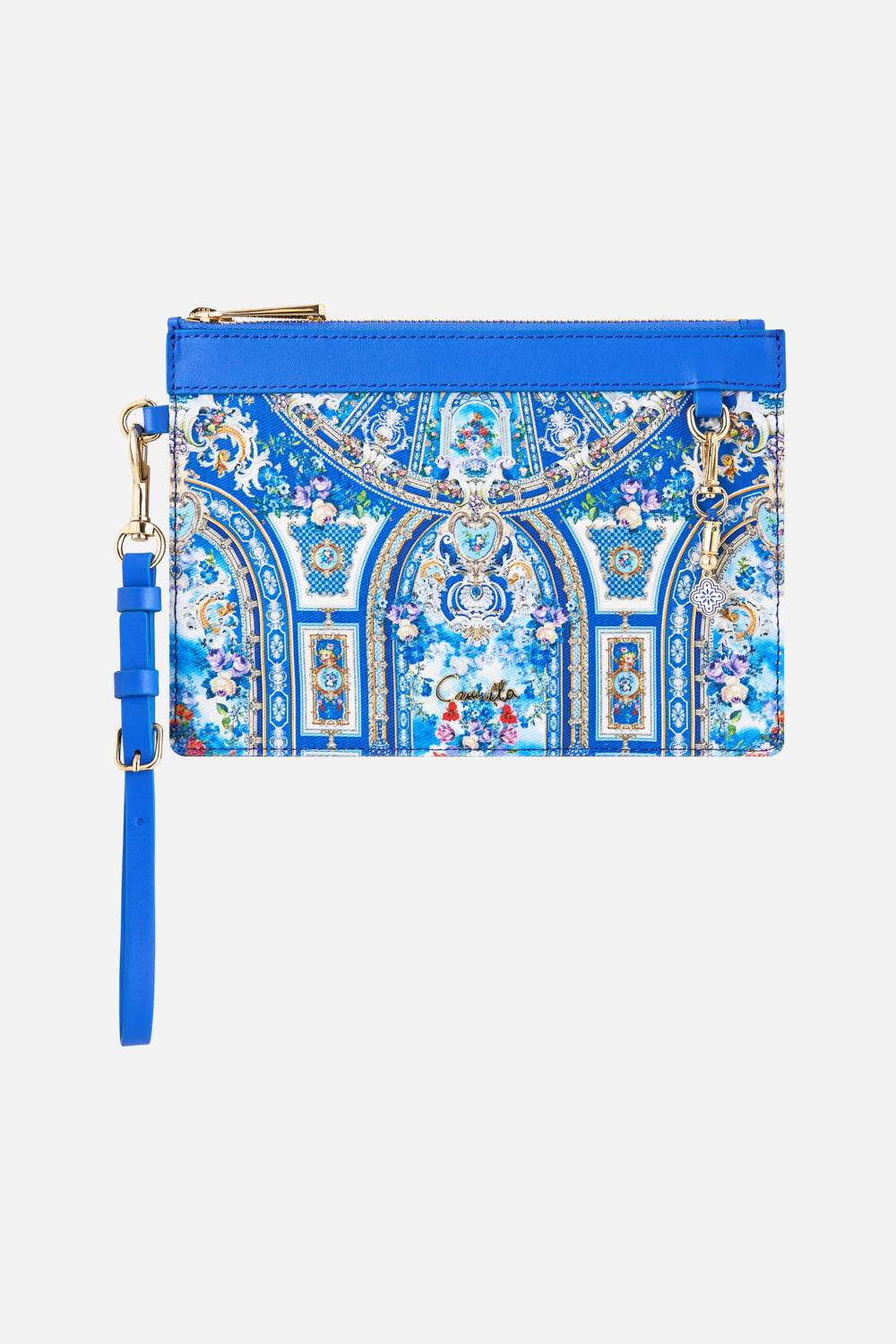 The CAMILLA CLUTCH WITH WRISTLET OTTOMAN OPULENCE in our OTTOMAN OPULENCE print.