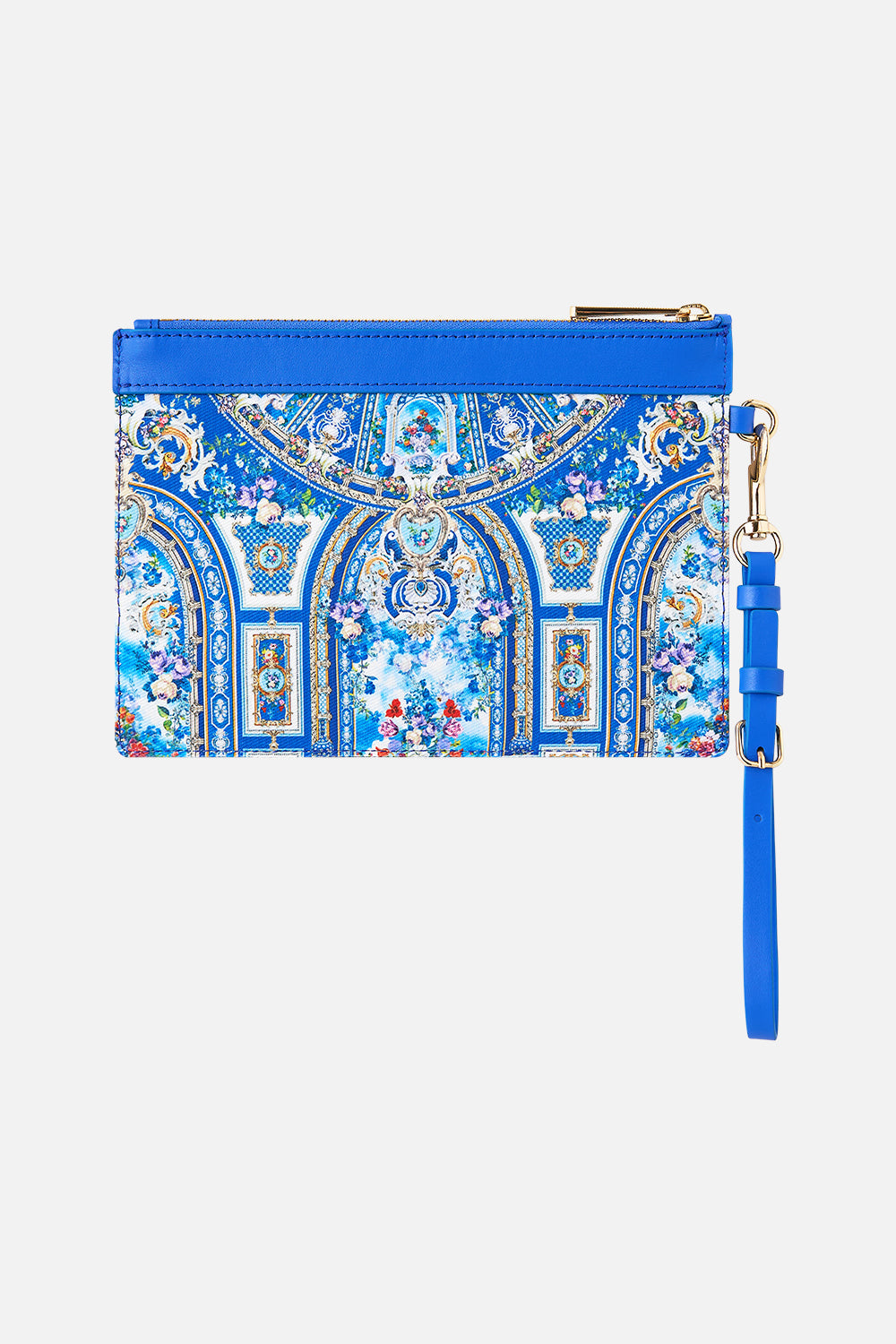 The CAMILLA CLUTCH WITH WRISTLET OTTOMAN OPULENCE in our  print.
