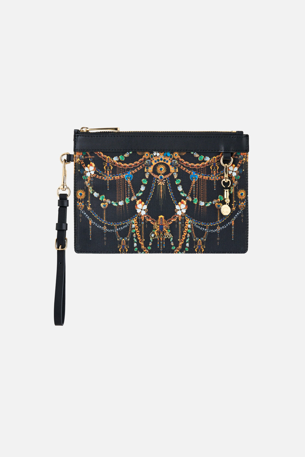 The CAMILLA CLUTCH WITH WRISTLET AMULETS AND ALCHEMY in our AMULETS AND ALCHEMY print.