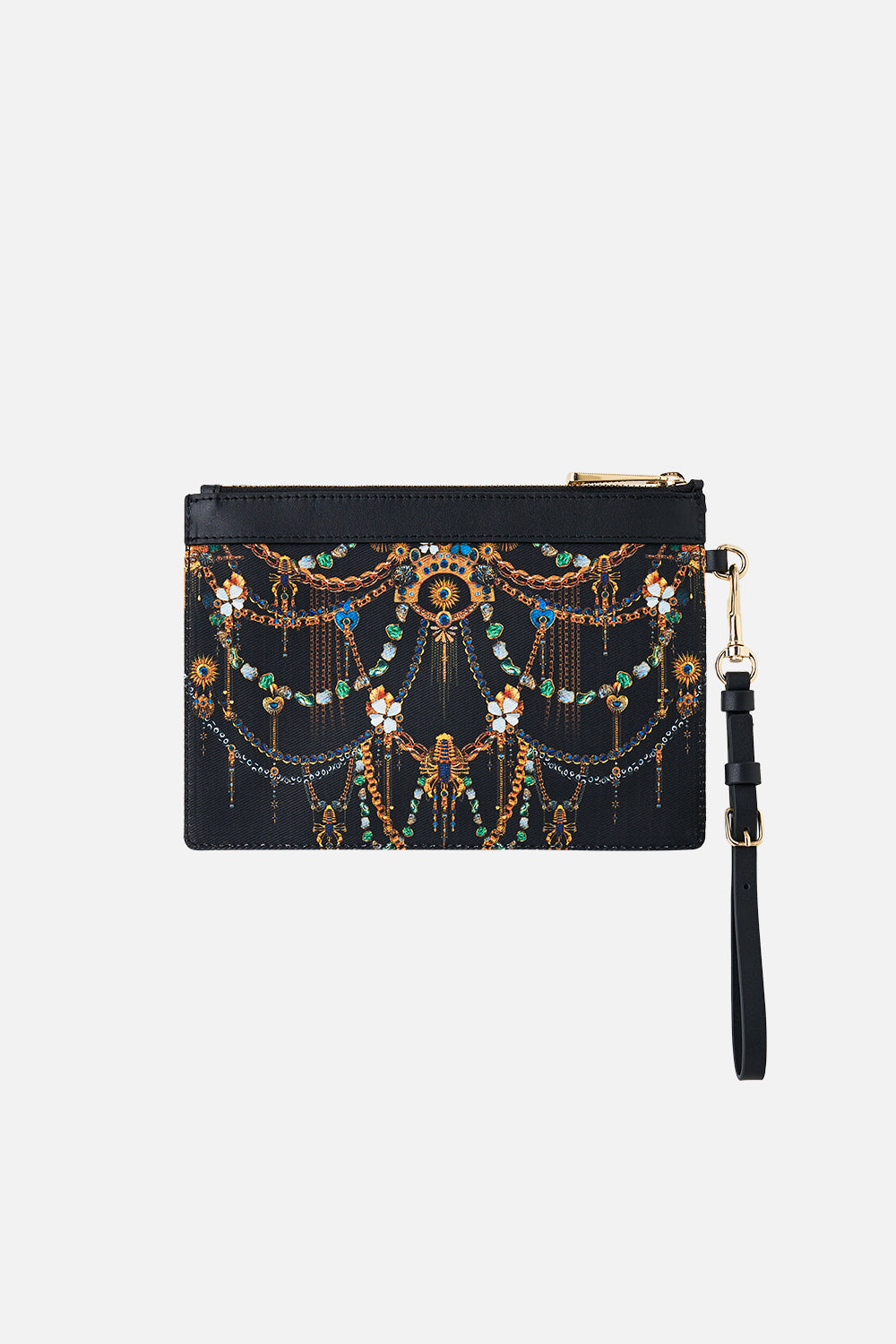 The CAMILLA CLUTCH WITH WRISTLET AMULETS AND ALCHEMY in our  print.