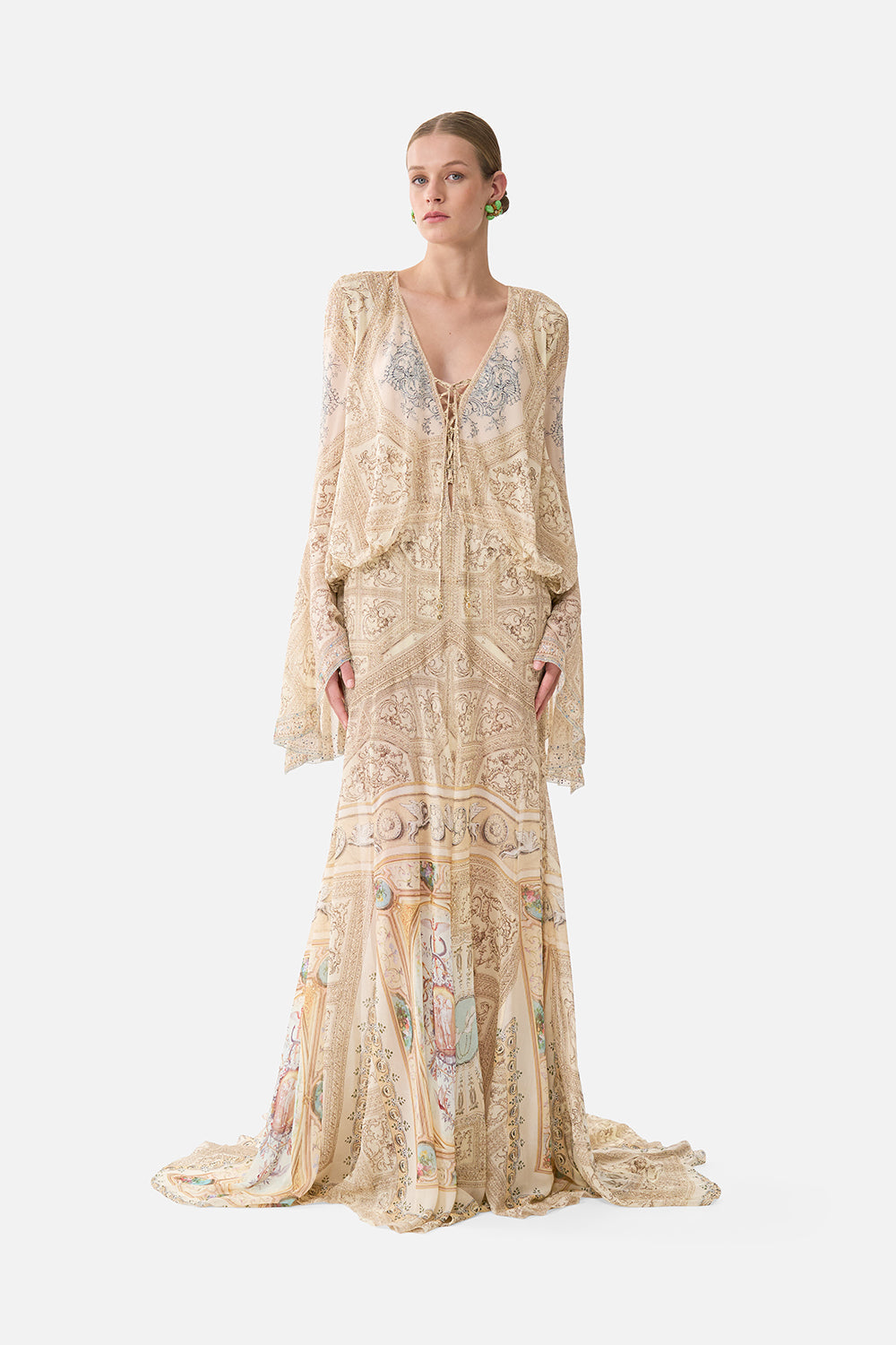 LOW CUT LACE UP FRONT LONG DRESS A BELOVED BOUDOIR