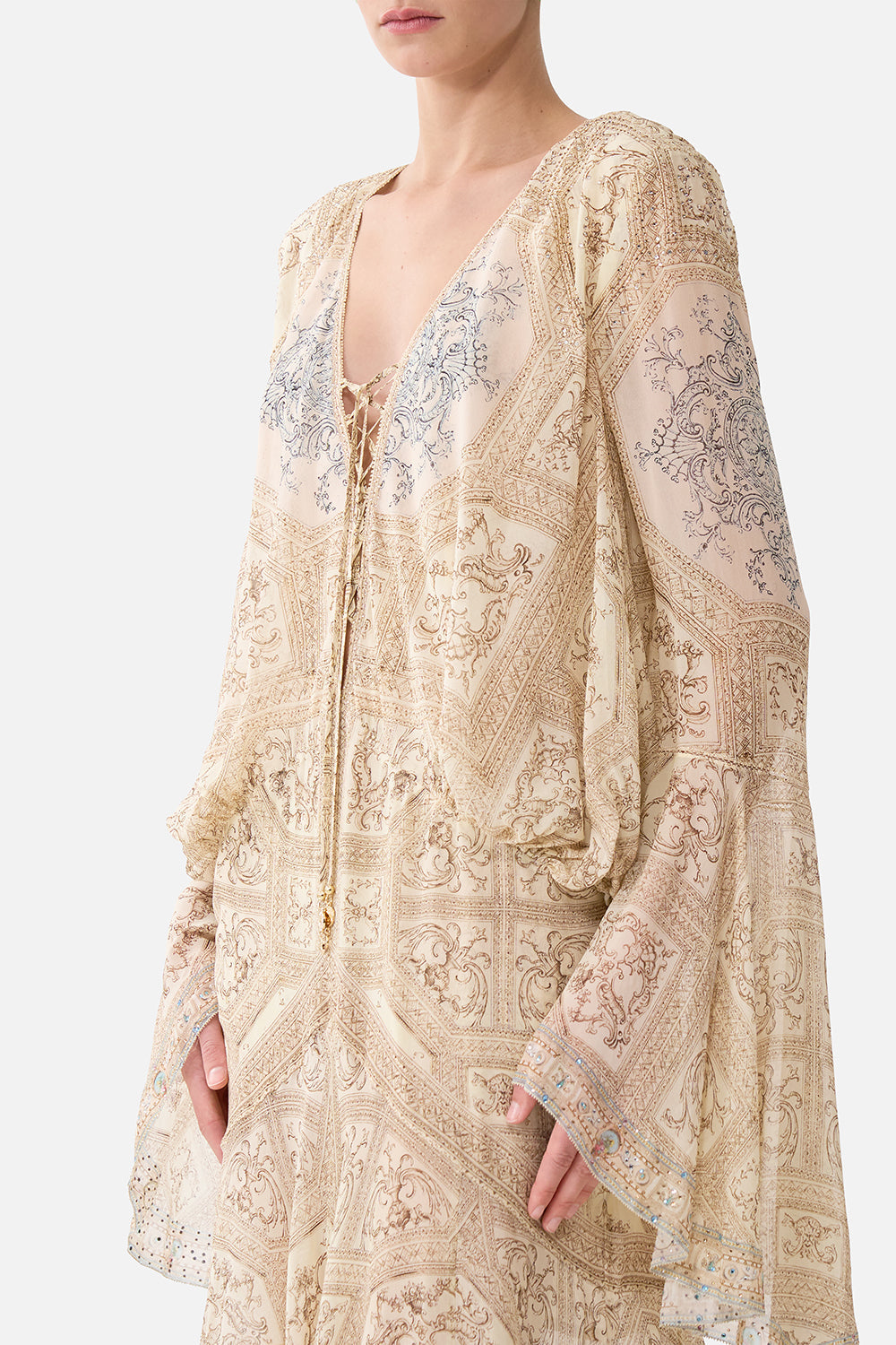 LOW CUT LACE UP FRONT LONG DRESS A BELOVED BOUDOIR