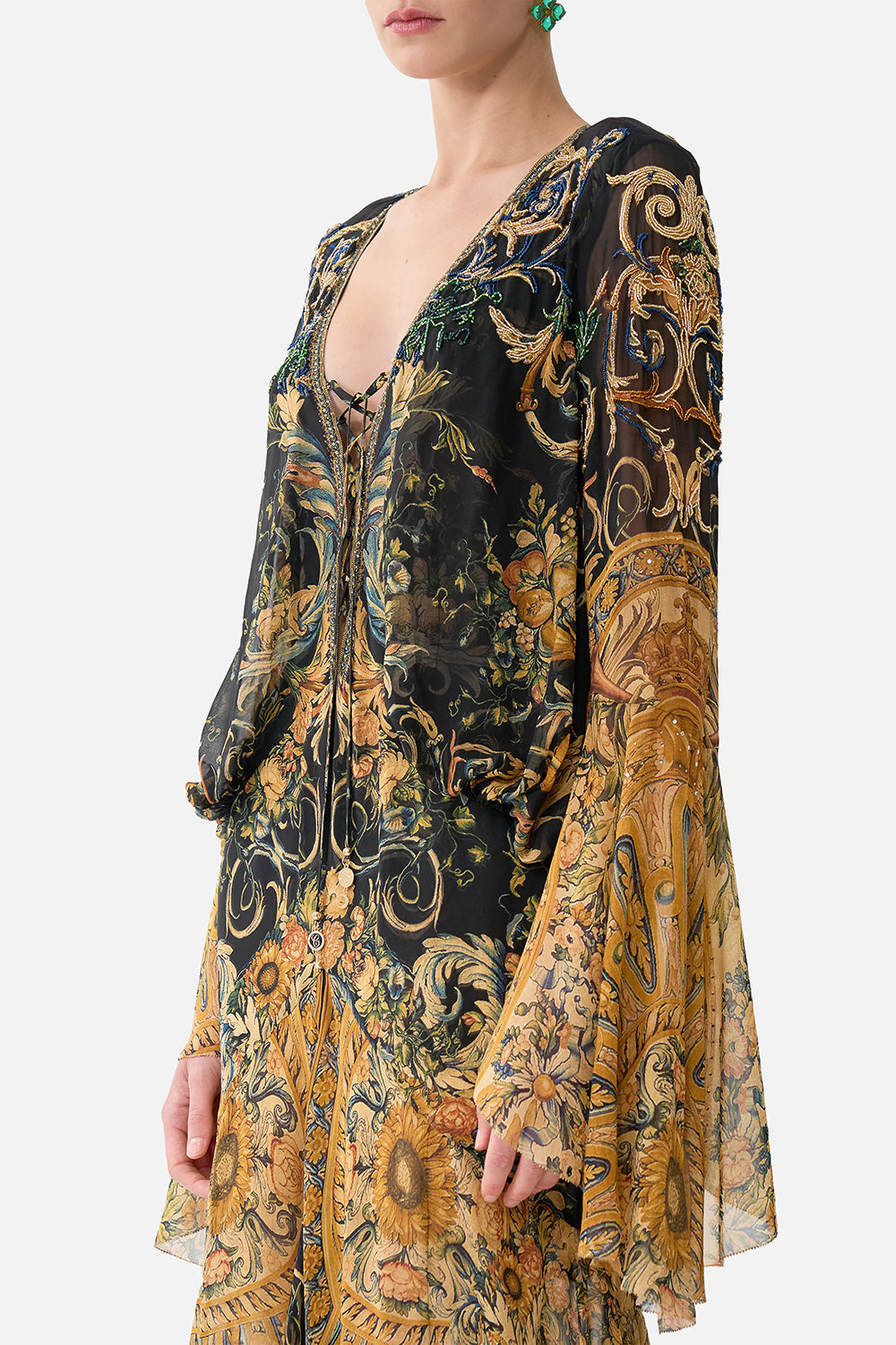 LOW CUT LACE UP FRONT LONG DRESS MUSEUM MEMOIRS