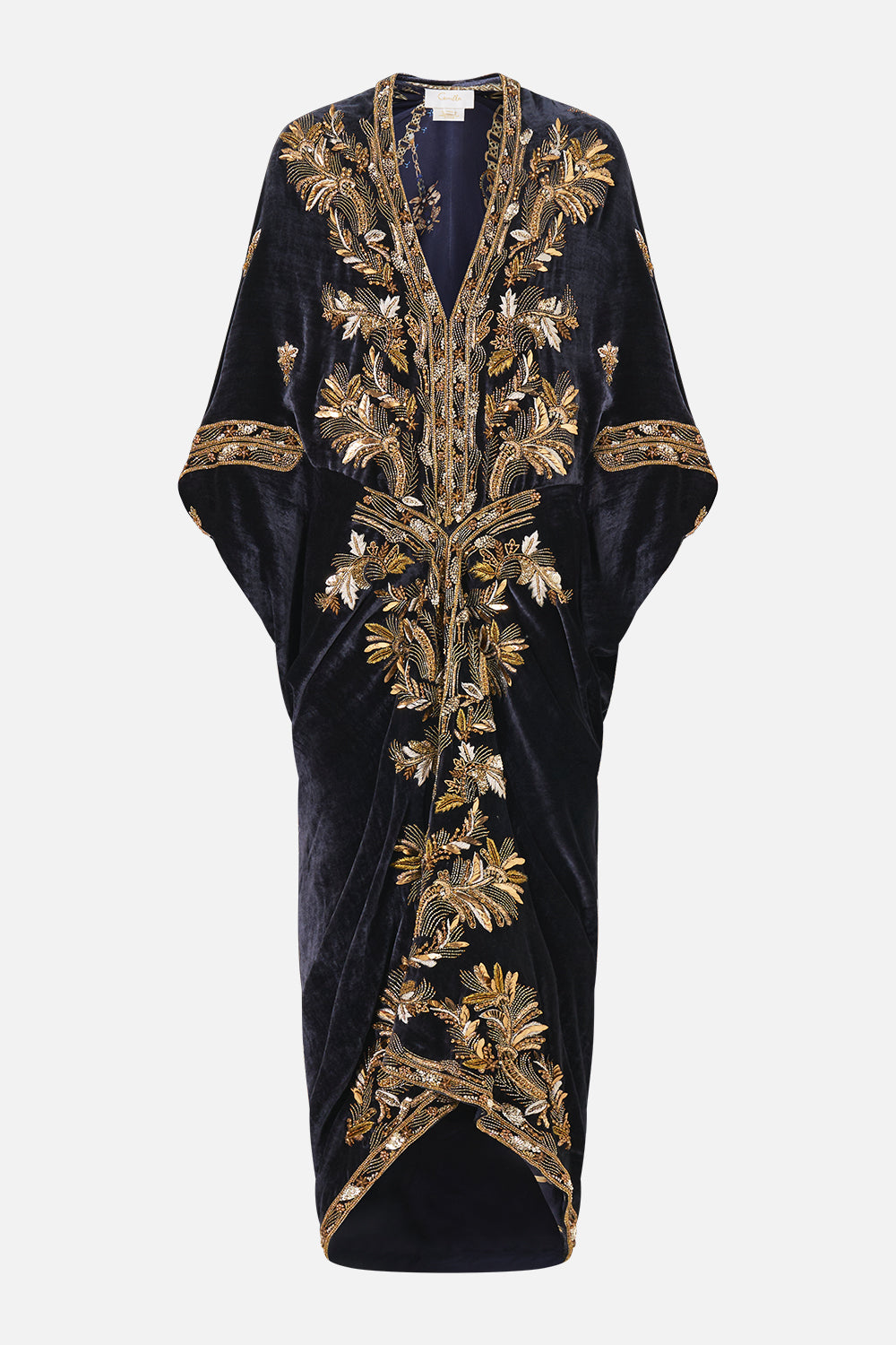 LONG V NECK KAFTAN WITH SPLIT FRONT CLOAKED IN BAROQUE
