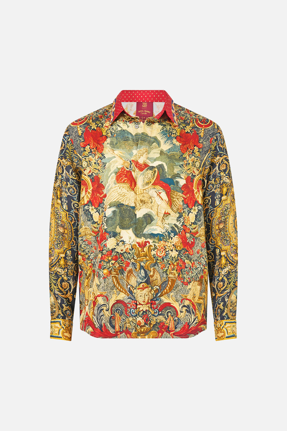 The CAMILLA LONG SLEEVE HIDDEN PLACKET SHIRT MEET ME AT THE MET in our  print.