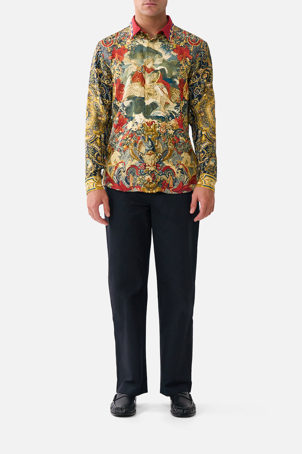 The CAMILLA LONG SLEEVE HIDDEN PLACKET SHIRT MEET ME AT THE MET in our MEET ME AT THE MET print.