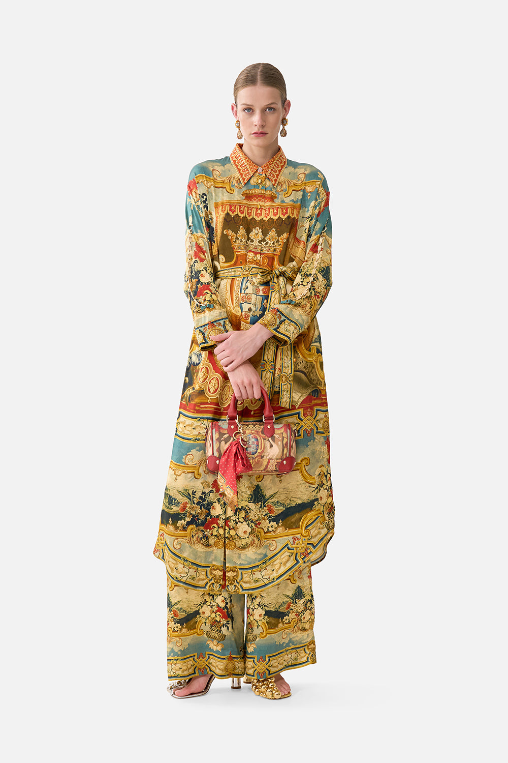 The CAMILLA Barrel Bag With Leather Trims in our Lifeís Rich Tapestry print.