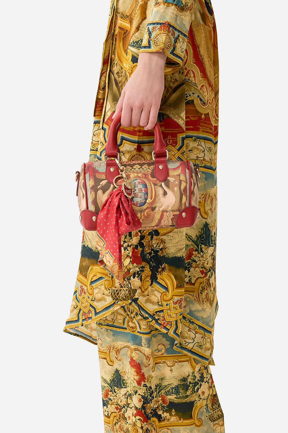 The CAMILLA Barrel Bag With Leather Trims in our Lifeís Rich Tapestry print.