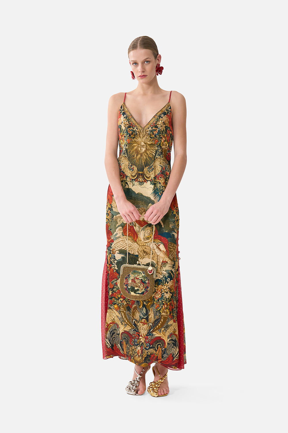 The CAMILLA Silk Pouch With Metal Frame Closure in our Meet Me At The Met print.
