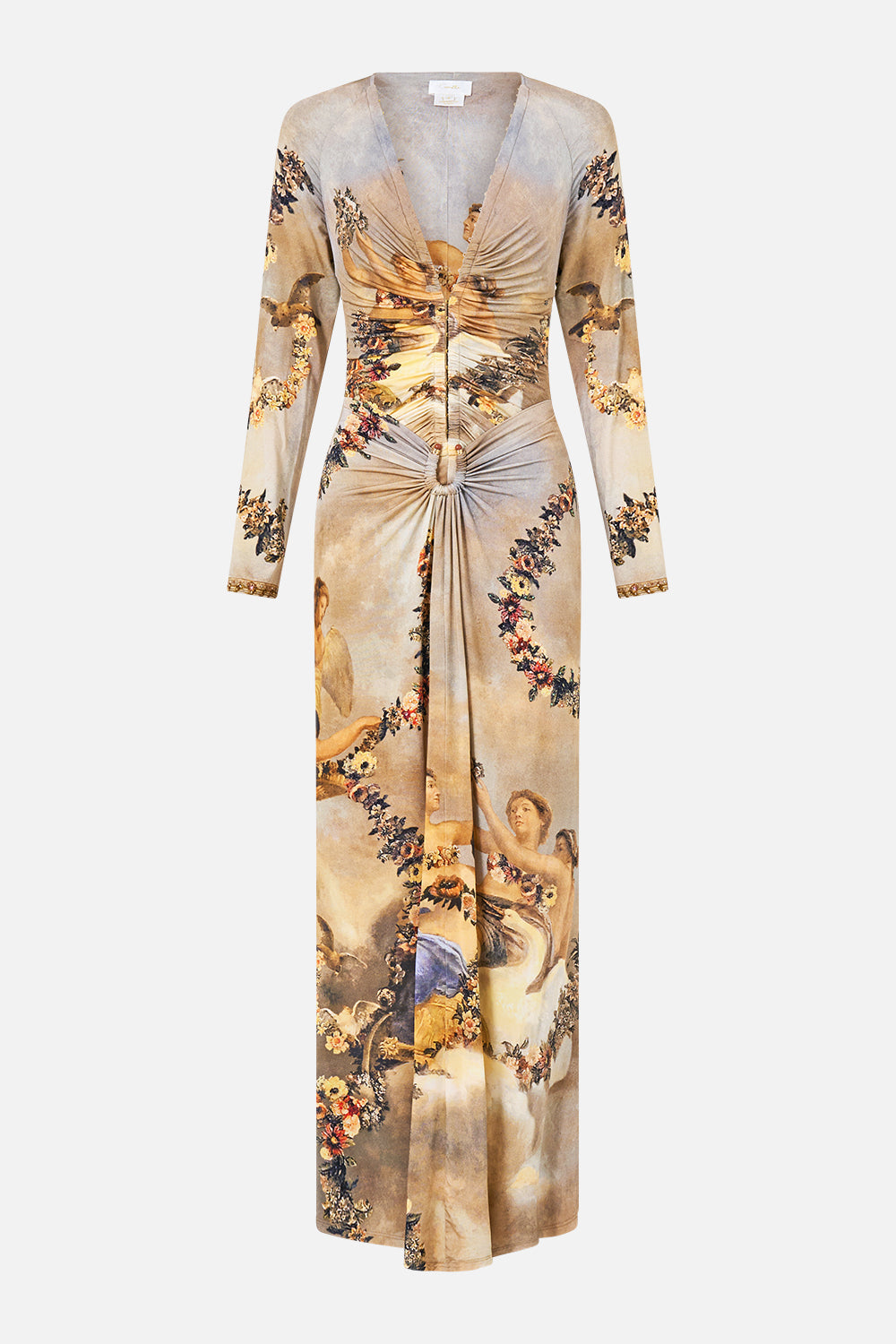 GATHERED V NECK LONG DRESS QUEEN OF BOHEMIA