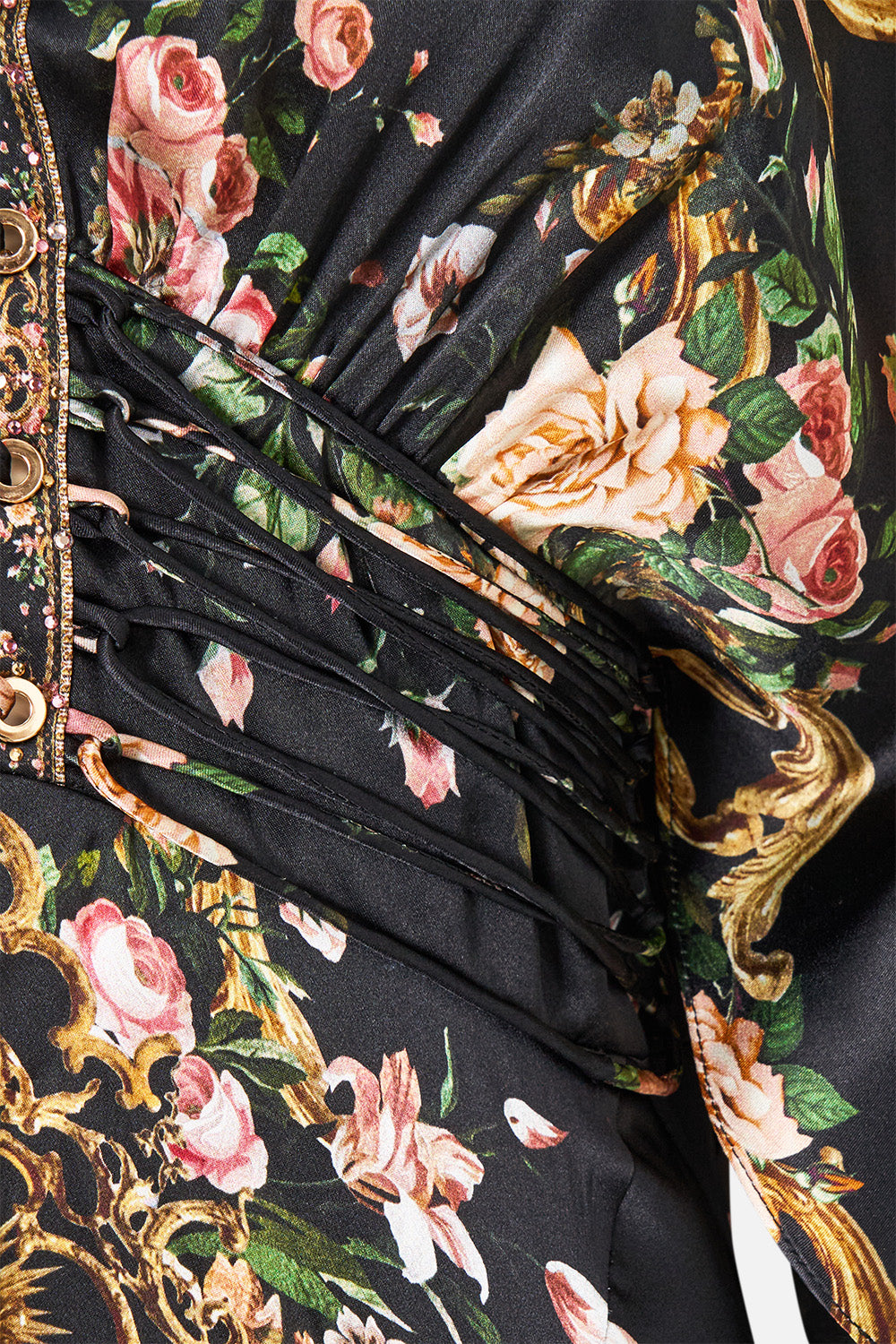 V NECK LACE UP DETAIL LONG DRESS VERSAILLES OR DIE