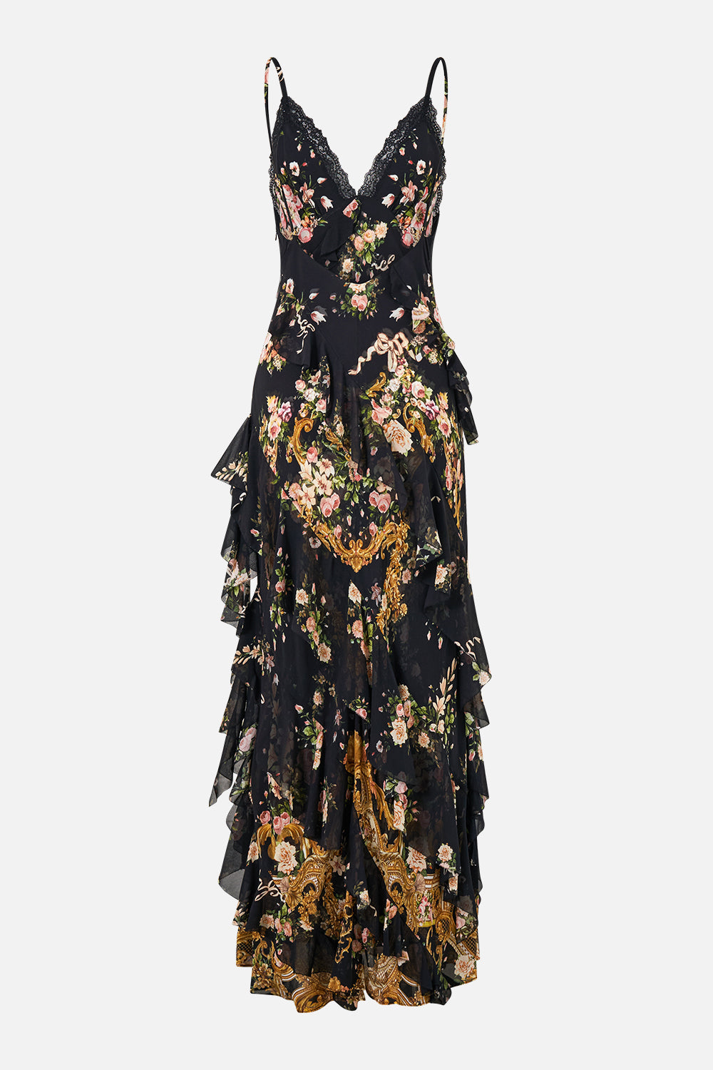 ASYMMETRICAL RUFFLE SLIP DRESS VERSAILLES OR DIE