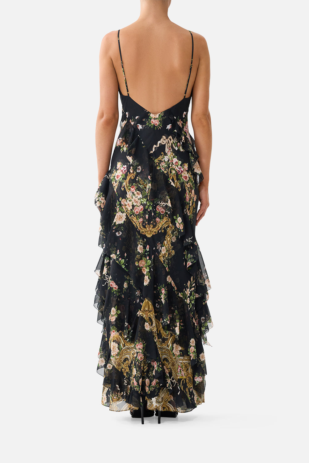 ASYMMETRICAL RUFFLE SLIP DRESS VERSAILLES OR DIE