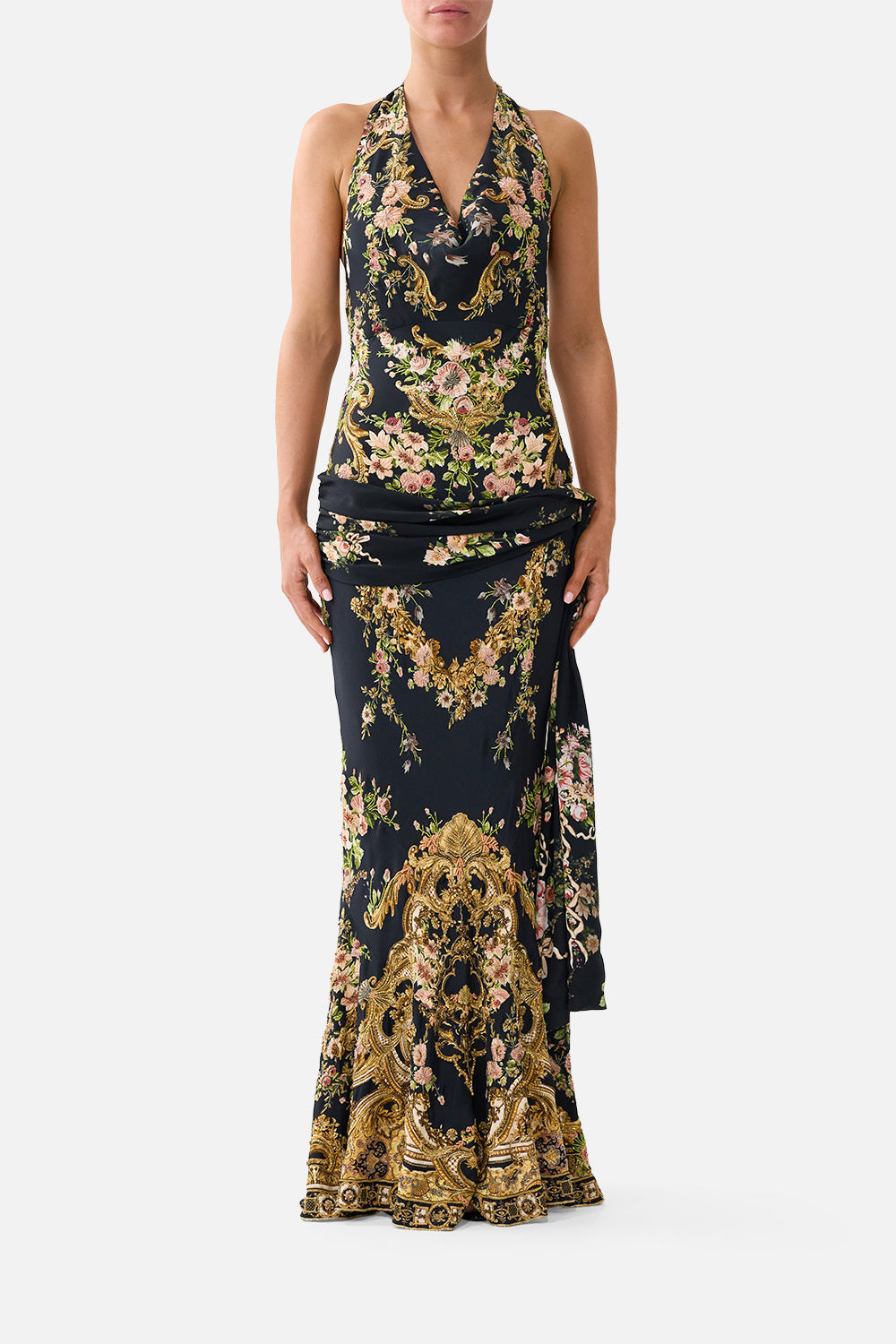 COWL NECK SLIP DRESS WITH SASH DETAIL VERSAILLES OR DIE