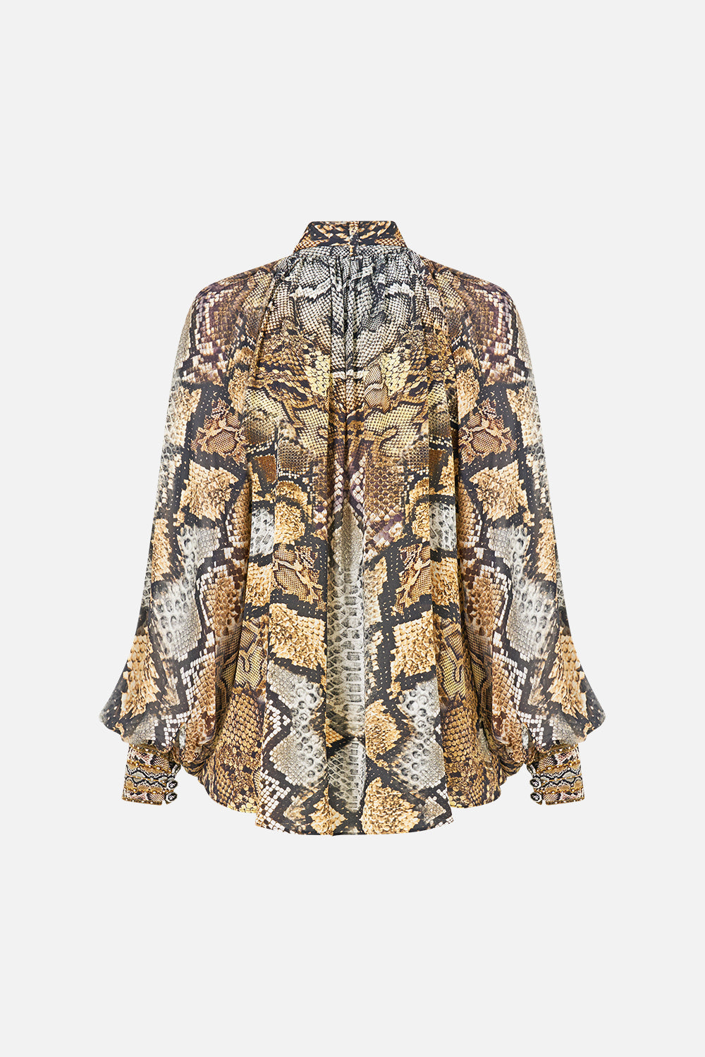 The CAMILLA Detachable Pussy Bow Raglan Blouse in Print Animalia Heirlooms. Ghost View Back