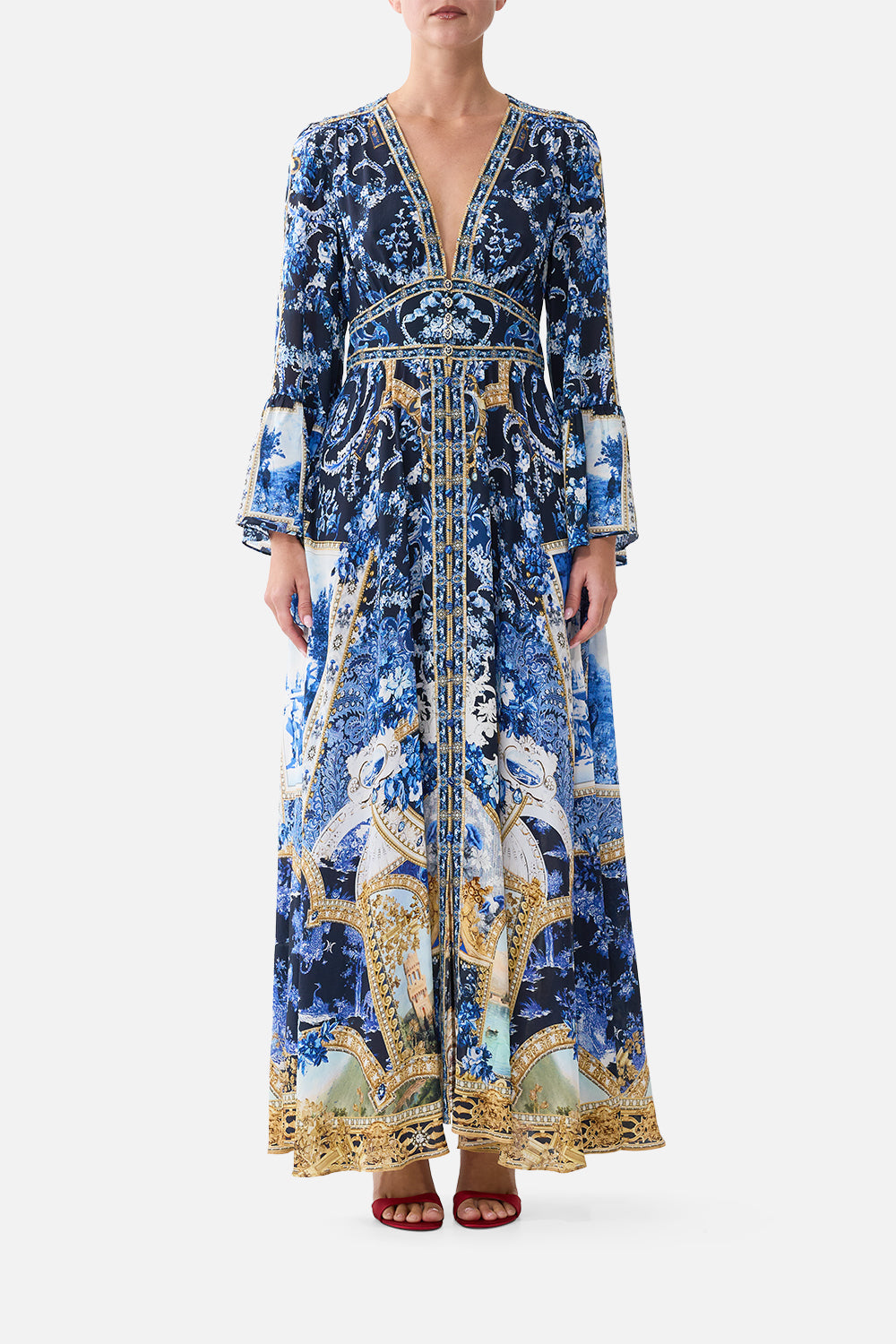 The Sweet Sacre Bleu Shaped Waistband Dress With Ruffle Sleeve
