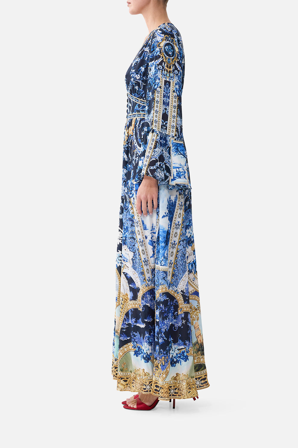 The Sweet Sacre Bleu Shaped Waistband Dress With Ruffle Sleeve
